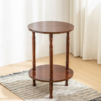 Mesa de café redonda tradicional europea de madera maciza de 2 niveles para sala de estar 