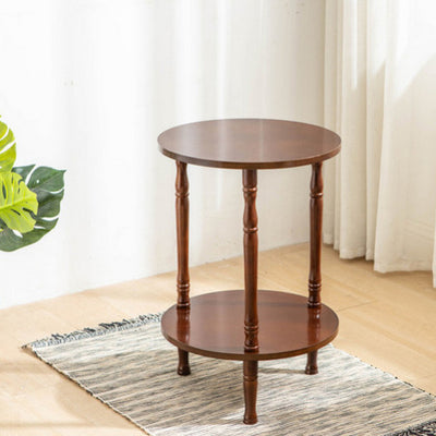 Mesa de café redonda tradicional europea de madera maciza de 2 niveles para sala de estar 