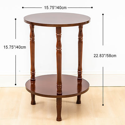 Mesa de café redonda tradicional europea de madera maciza de 2 niveles para sala de estar 