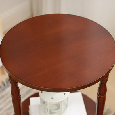 Mesa de café redonda tradicional europea de madera maciza de 2 niveles para sala de estar 