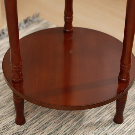 Mesa de café redonda tradicional europea de madera maciza de 2 niveles para sala de estar 