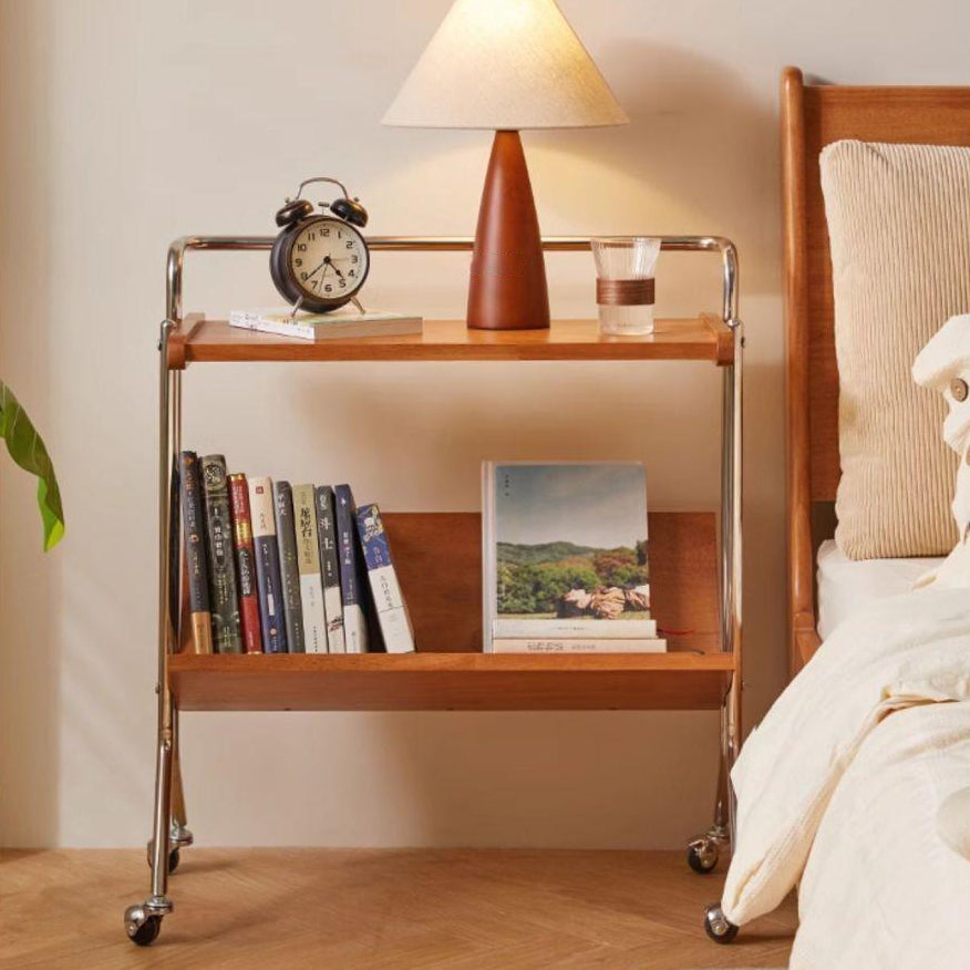 Moderner minimalistischer abnehmbarer rechteckiger Beistelltisch aus Kautschukholz und Eisen mit 1 Ablage und 1 Regal für das Wohnzimmer 