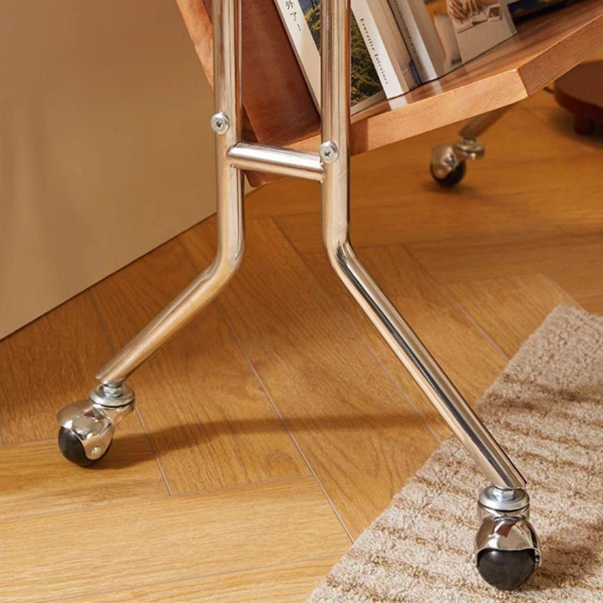 Moderner minimalistischer abnehmbarer rechteckiger Beistelltisch aus Kautschukholz und Eisen mit 1 Ablage und 1 Regal für das Wohnzimmer 