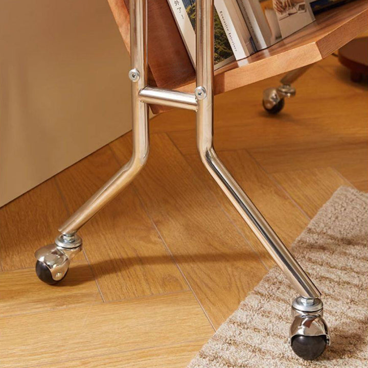 Moderner minimalistischer abnehmbarer rechteckiger Beistelltisch aus Kautschukholz und Eisen mit 1 Ablage und 1 Regal für das Wohnzimmer 
