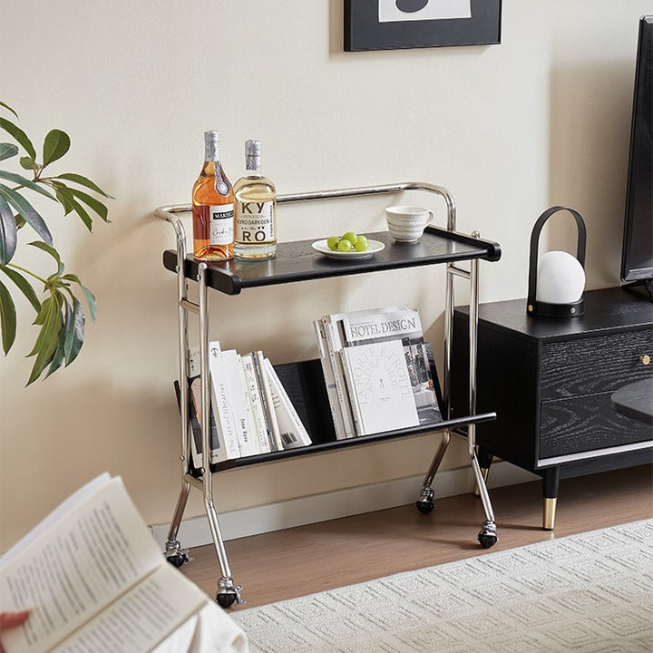 Moderner minimalistischer abnehmbarer rechteckiger Beistelltisch aus Kautschukholz und Eisen mit 1 Ablage und 1 Regal für das Wohnzimmer 