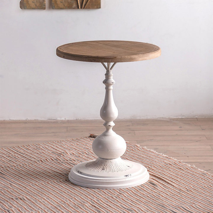 Mesa de centro tradicional francesa redonda con base en forma de ajedrez, de madera de abeto, MDF y hierro, para sala de estar 