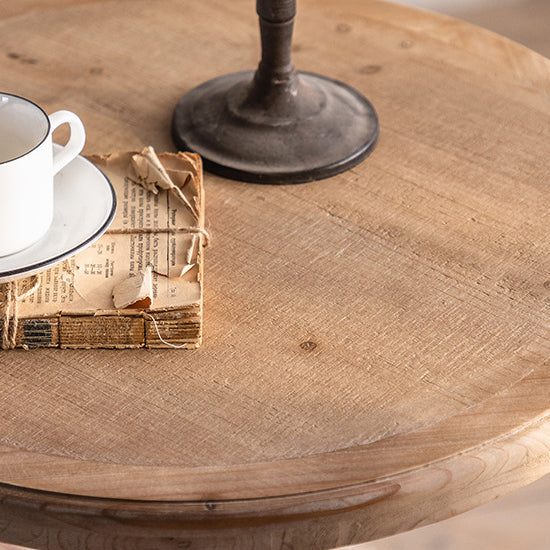 Table basse en bois et fer de forme ronde traditionnelle française pour salon 