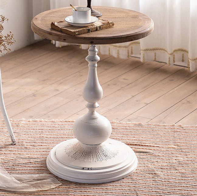 Table basse en bois et fer de forme ronde traditionnelle française pour salon 
