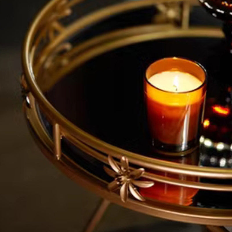 Contemporary Retro Round Iron Frame Glass End Table For Living Room