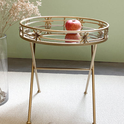 Contemporary Retro Round Iron Frame Glass End Table For Living Room