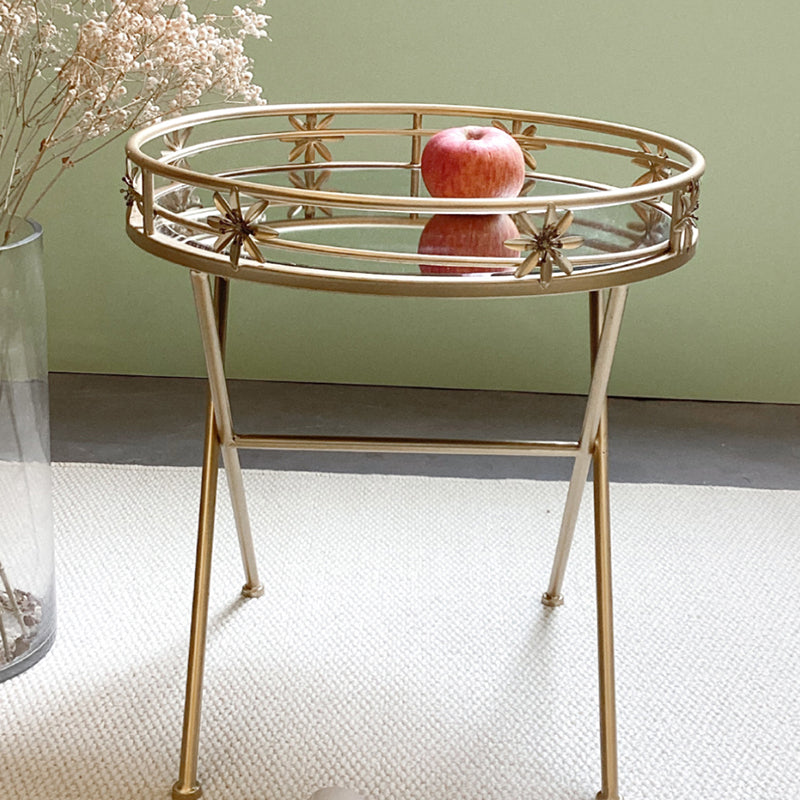 Contemporary Retro Round Iron Frame Glass End Table For Living Room