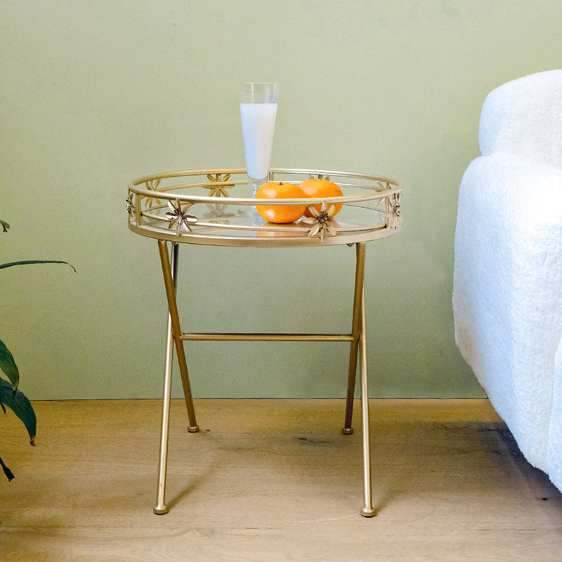 Contemporary Retro Round Iron Frame Glass End Table For Living Room