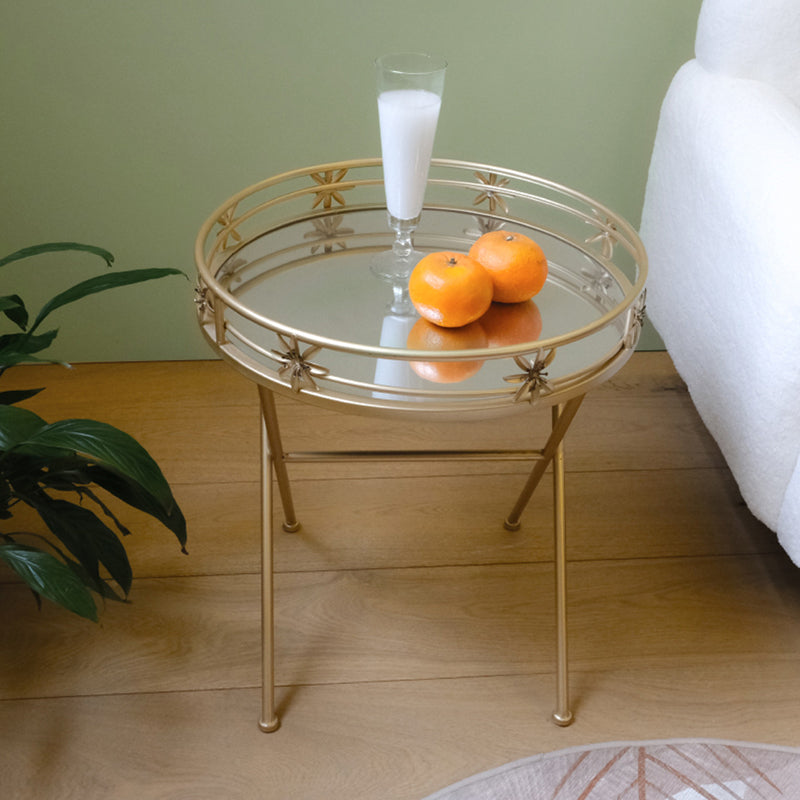 Contemporary Retro Round Iron Frame Glass End Table For Living Room