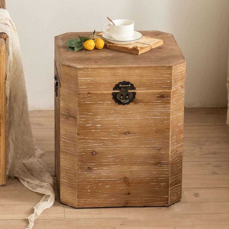 Traditional Retro Rectangular Solid Wood Iron Nightstand 1-Storage For Bedroom