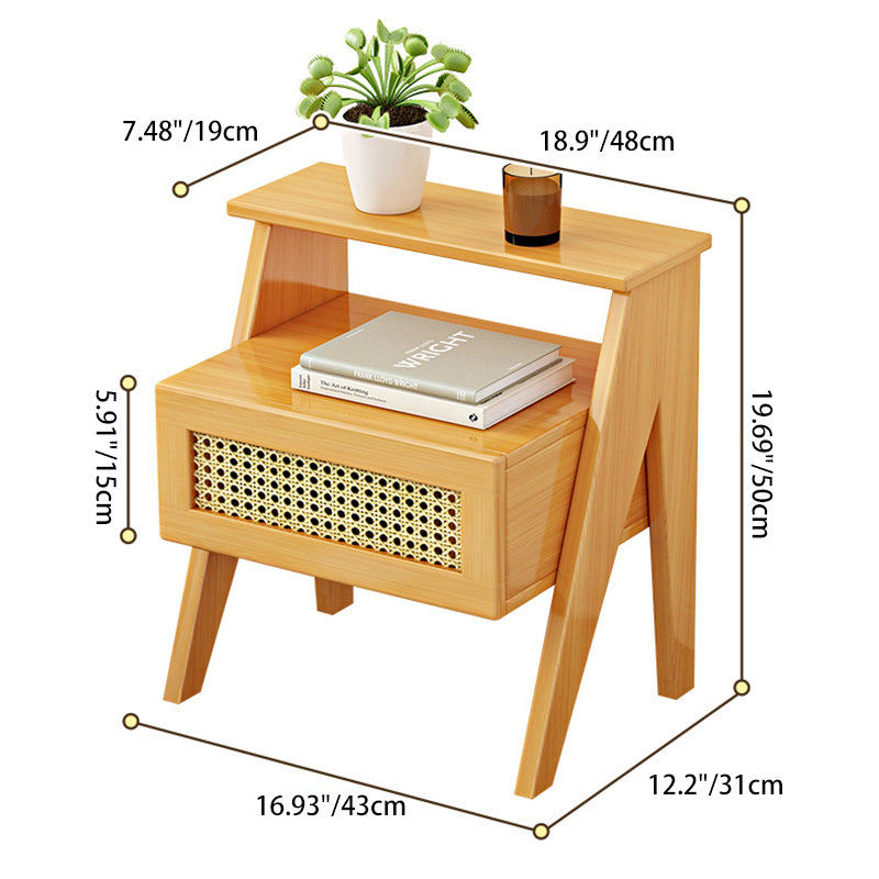 Table de nuit rectangulaire trapézoïdale minimaliste moderne en bambou nanoplastique avec 1 tiroir pour chambre à coucher 