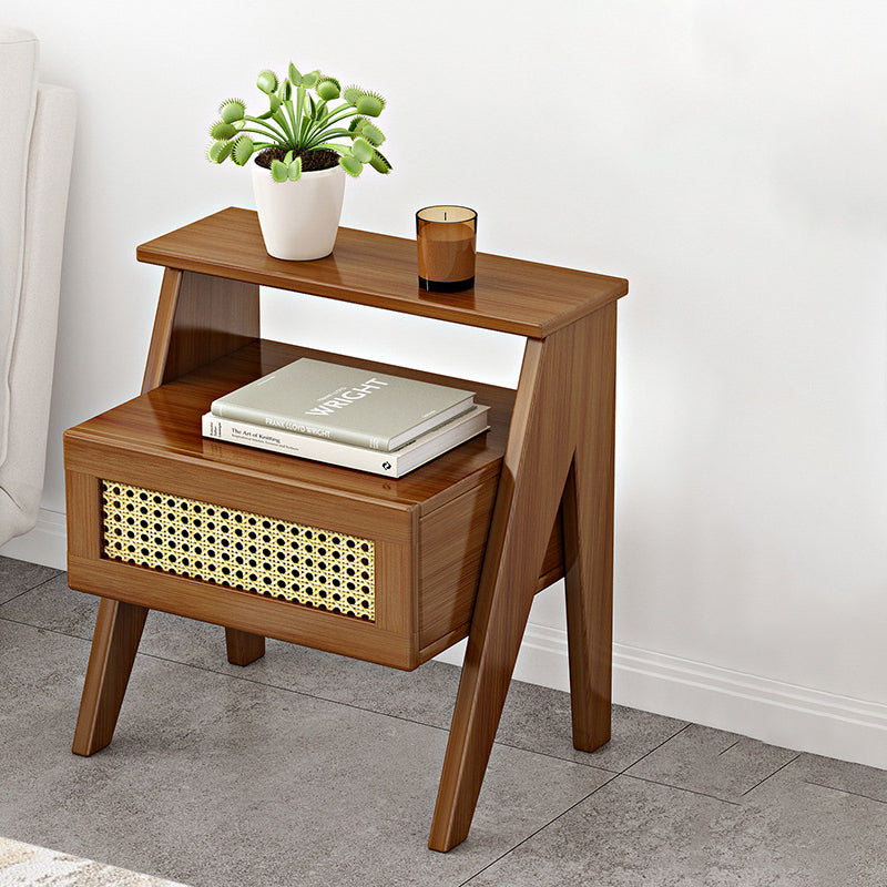 Table de nuit rectangulaire trapézoïdale minimaliste moderne en bambou nanoplastique avec 1 tiroir pour chambre à coucher 