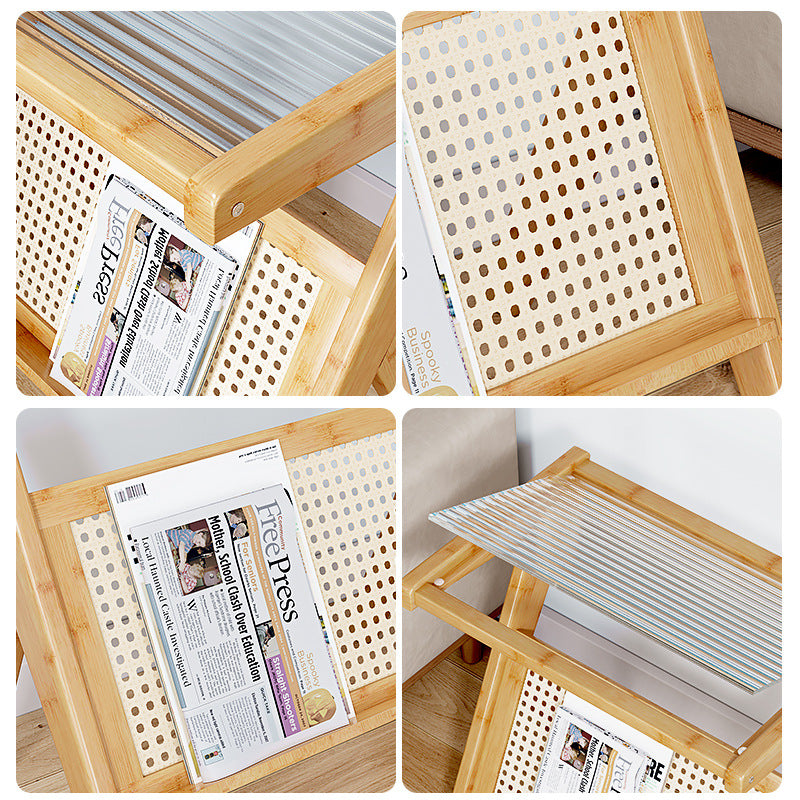 Mesa auxiliar de cristal con forma de L rectangular moderna y minimalista de plástico, ratán y nan bambú para sala de estar 