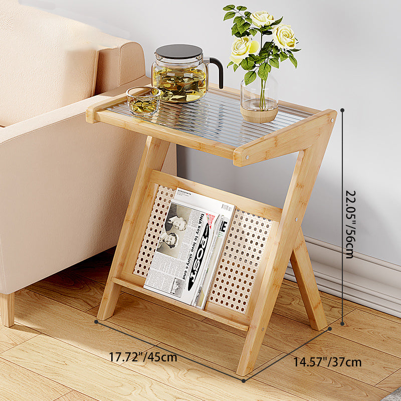 Mesa auxiliar de cristal con forma de L rectangular moderna y minimalista de plástico, ratán y nan bambú para sala de estar 