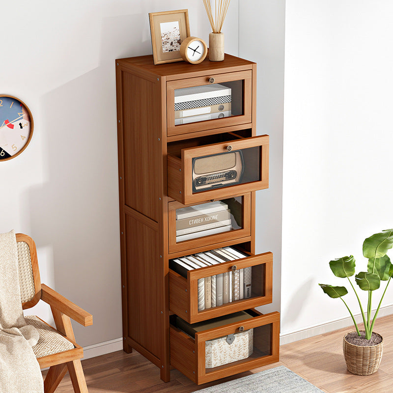Modern Minimalist Rectangular Nan Bamboo Density Panel Acrylic Nightstand 3/4/5 Drawer For Bedroom