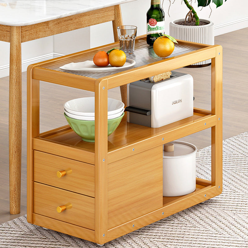 Modern Minimalist Removable Rectangular Glass Nan Bamboo Density Board End Table 3-Tier 2-Drawer For Living Room