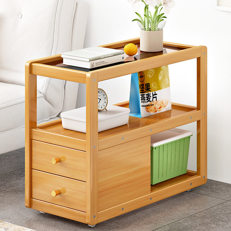 Modern Minimalist Removable Rectangular Glass Nan Bamboo Density Board End Table 3-Tier 2-Drawer For Living Room