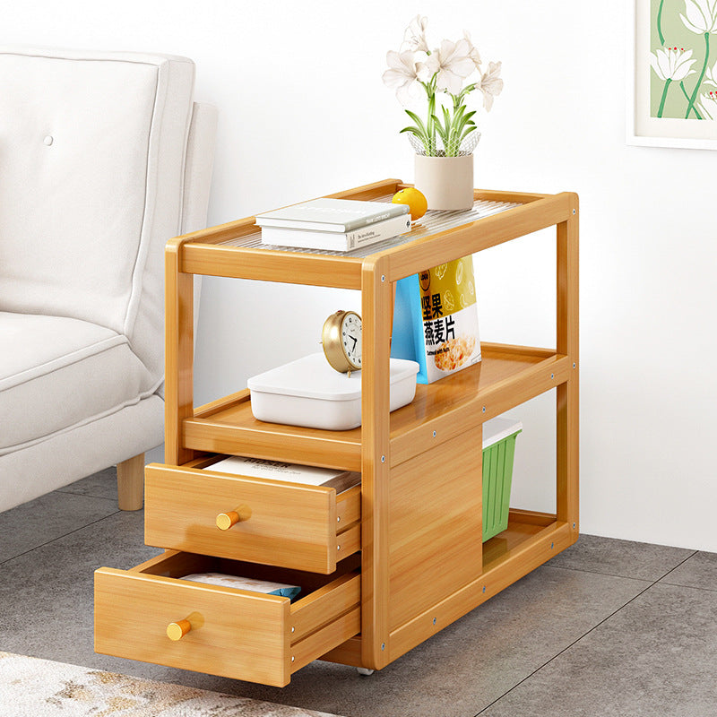 Modern Minimalist Removable Rectangular Glass Nan Bamboo Density Board End Table 3-Tier 2-Drawer For Living Room