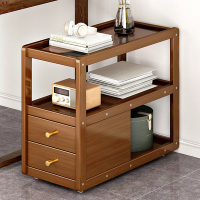 Modern Minimalist Removable Rectangular Glass Nan Bamboo Density Board End Table 3-Tier 2-Drawer For Living Room