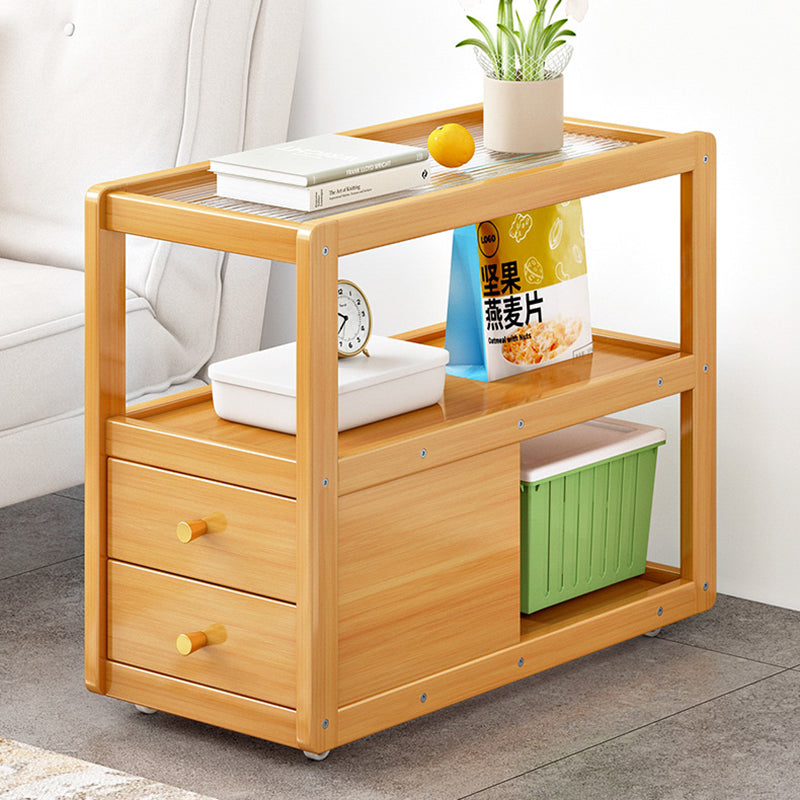 Modern Minimalist Removable Rectangular Glass Nan Bamboo Density Board End Table 3-Tier 2-Drawer For Living Room