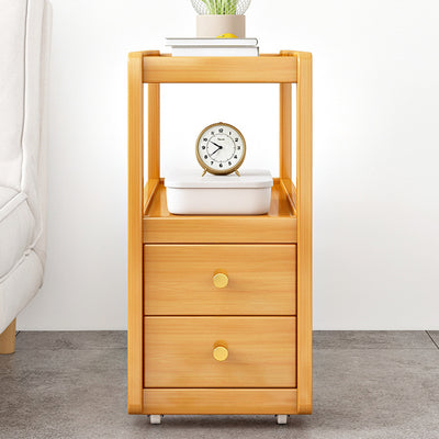 Modern Minimalist Removable Rectangular Glass Nan Bamboo Density Board End Table 3-Tier 2-Drawer For Living Room