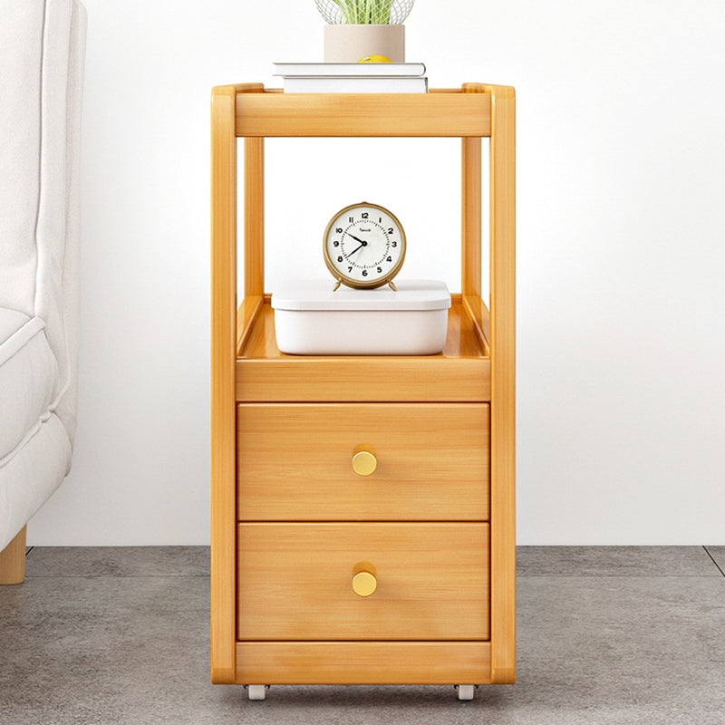 Modern Minimalist Removable Rectangular Glass Nan Bamboo Density Board End Table 3-Tier 2-Drawer For Living Room