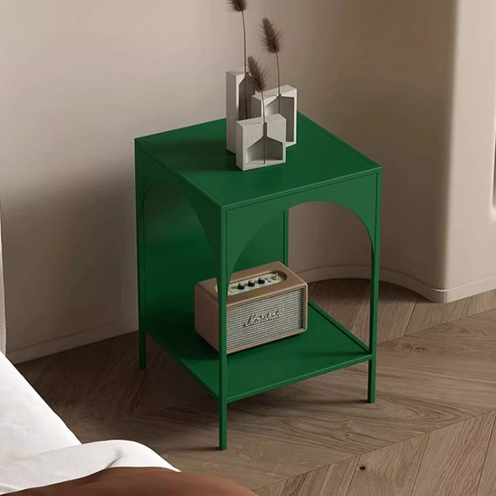 Mesa Auxiliar Moderna Minimalista de Hierro en Forma de Arco Rectangular de 2 Niveles para Sala de Estar 