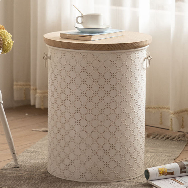 Contemporary Nordic Round Cylinder Iron Frame Pine End Table For Living Room