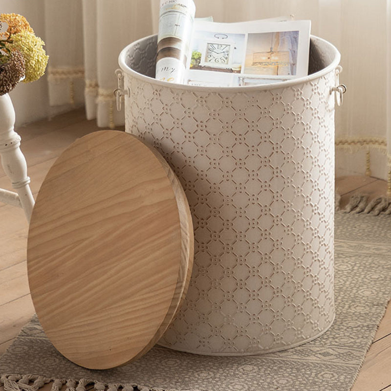 Contemporary Nordic Round Cylinder Iron Frame Pine End Table For Living Room