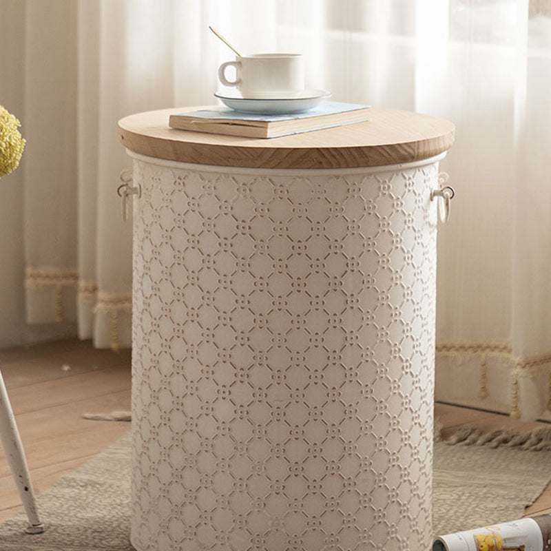 Contemporary Nordic Round Cylinder Iron Frame Pine End Table For Living Room
