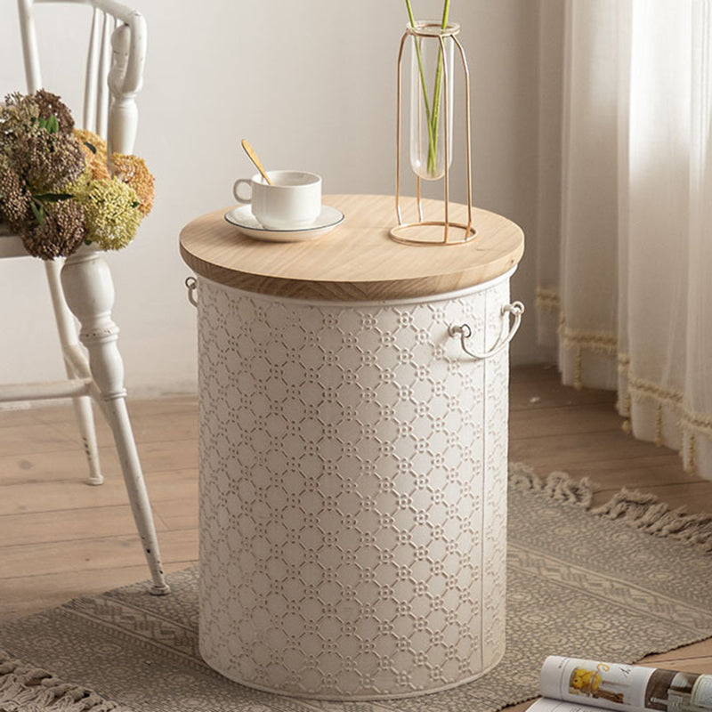 Contemporary Nordic Round Cylinder Iron Frame Pine End Table For Living Room
