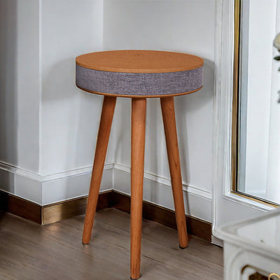 Modern Minimalist Round Bluetooth Audio Wood End Table For Living Room