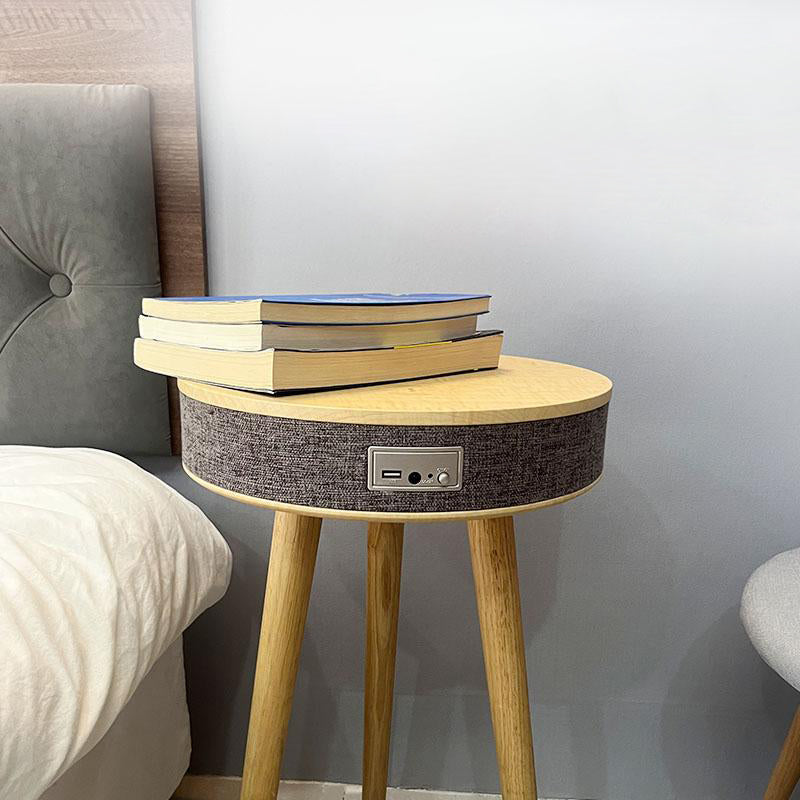 Modern Minimalist Round Bluetooth Audio Wood End Table For Living Room