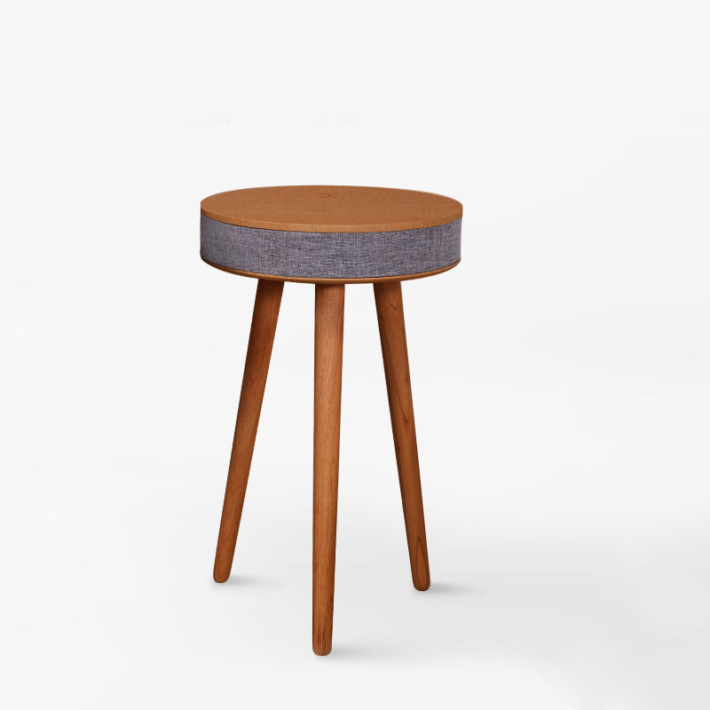 Modern Minimalist Round Bluetooth Audio Wood End Table For Living Room