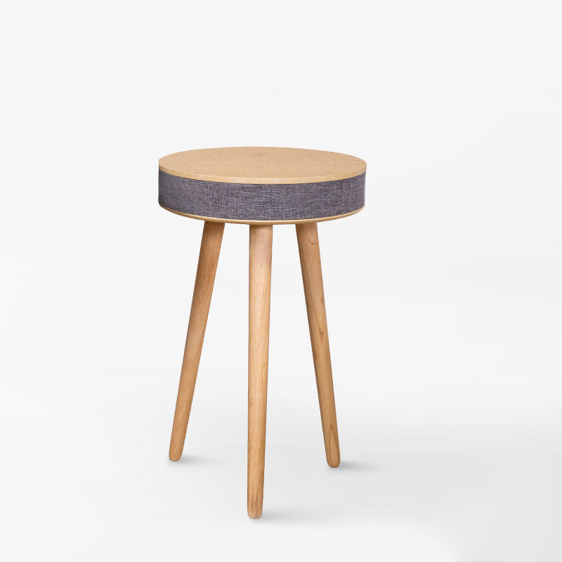 Modern Minimalist Round Bluetooth Audio Wood End Table For Living Room