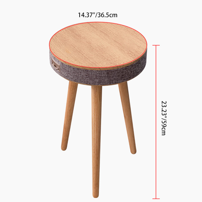 Modern Minimalist Round Bluetooth Audio Wood End Table For Living Room