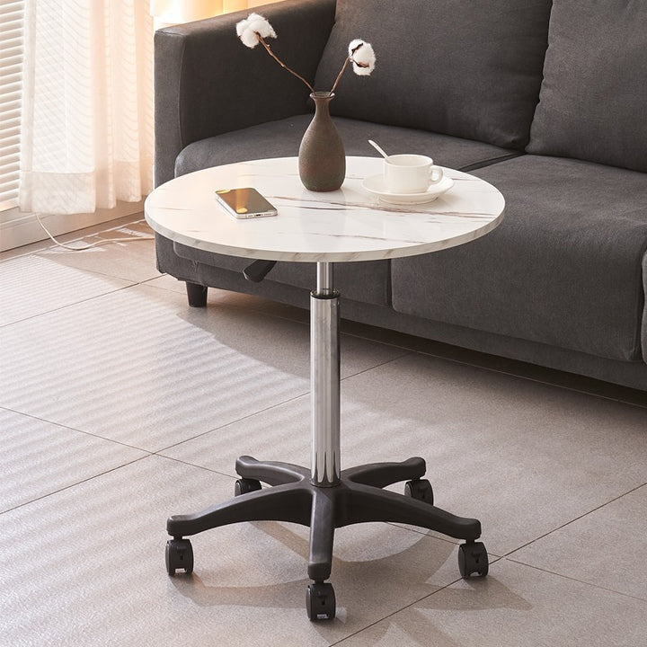 Mesa de centro moderna minimalista, redonda, móvil y elevable, con base de metal y tablero de MDF, para sala de estar 