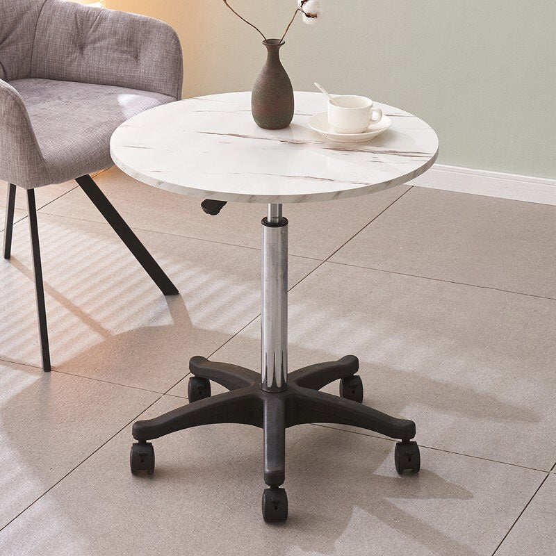 Mesa de Centro Redonda con Base de Metal Minimalista Moderna, Elevable y Movible, con Tapa de Mármol para Sala de Estar 