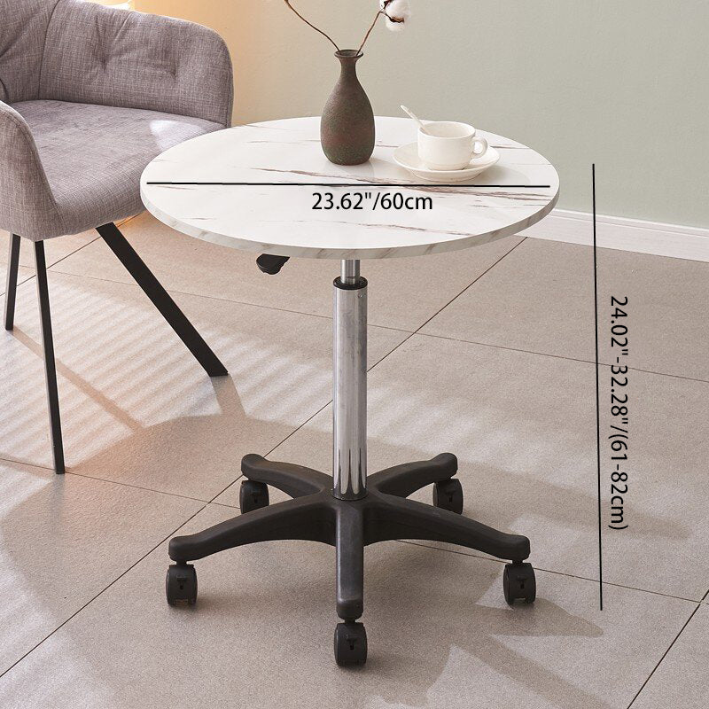 Mesa de Centro Redonda con Base de Metal Minimalista Moderna, Elevable y Movible, con Tapa de Mármol para Sala de Estar 