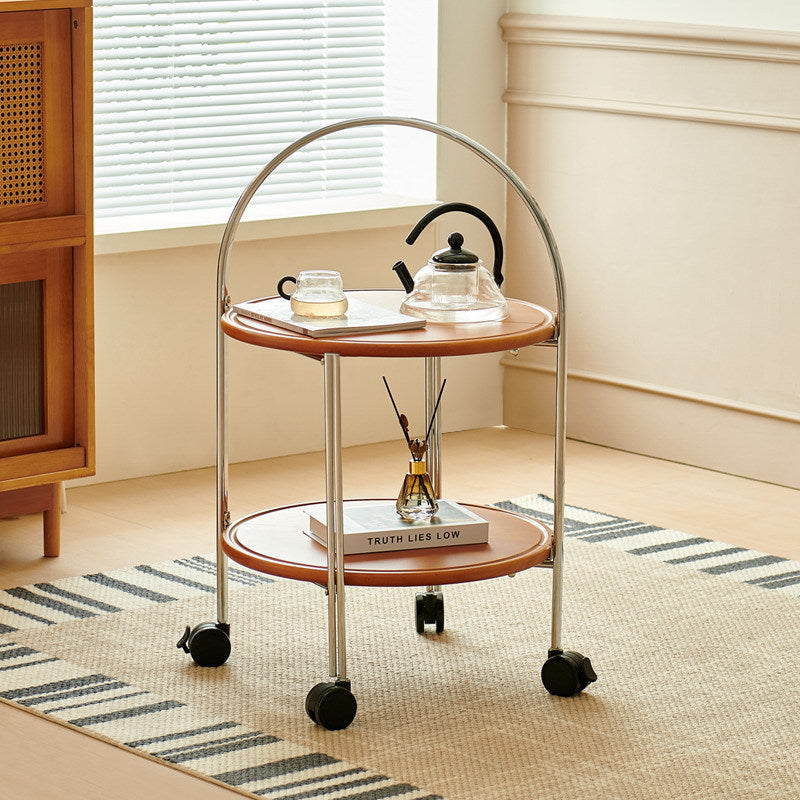Zeitgenössischer Retro Abnehmbarer Faltbarer Runder Massivholz Edelstahlrahmen Beistelltisch 2-stöckig Für Wohnzimmer 