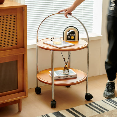 Zeitgenössischer Retro Abnehmbarer Faltbarer Runder Massivholz Edelstahlrahmen Beistelltisch 2-stöckig Für Wohnzimmer 