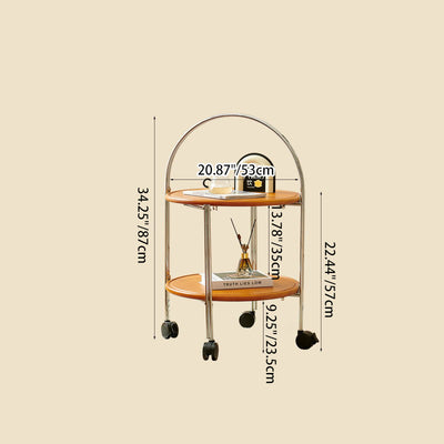 Zeitgenössischer Retro Abnehmbarer Faltbarer Runder Massivholz Edelstahlrahmen Beistelltisch 2-stöckig Für Wohnzimmer 