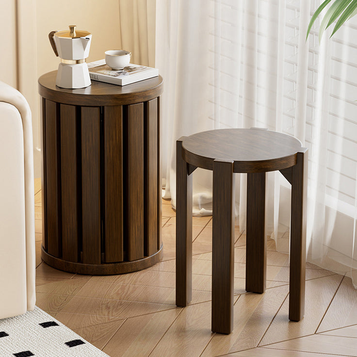 Moderno Taburete Combinado Multifuncional Minimalista Redondo de Madera de Caucho Mesa Auxiliar para Sala de Estar 