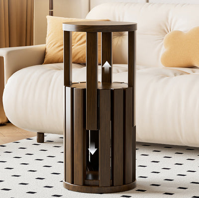Moderno Taburete Combinado Multifuncional Minimalista Redondo de Madera de Caucho Mesa Auxiliar para Sala de Estar 
