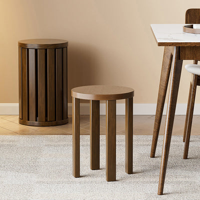 Moderno Taburete Combinado Multifuncional Minimalista Redondo de Madera de Caucho Mesa Auxiliar para Sala de Estar 