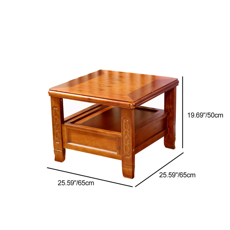 Traditional Chinese Antique Square Rubber Wood Solid Wood Side Table 2-Tier For Living Room